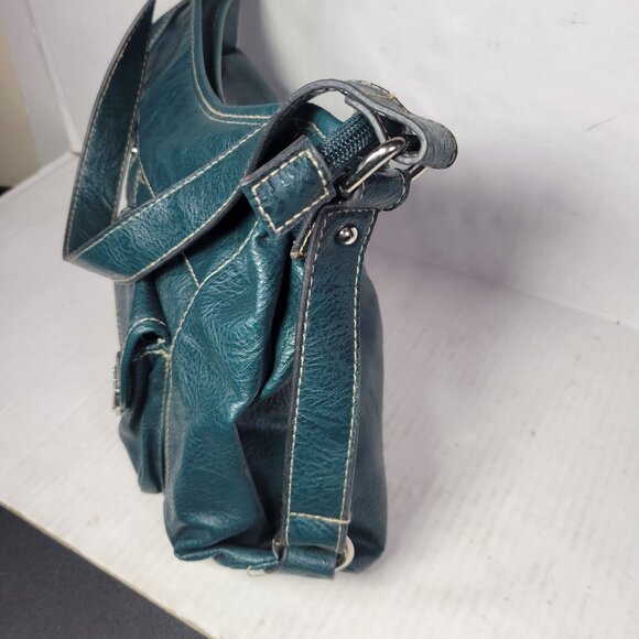 Rosetti Teal Faux Leather Shoulder Bag With Front Pockets & Adjustable Strap - Picture 5 of 8